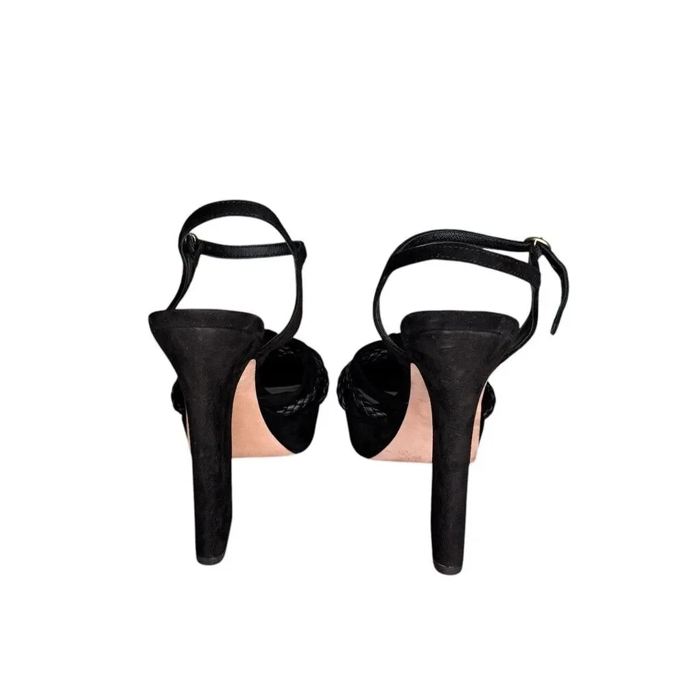 Veronica Beard Platform Sandals Size 7.5 Flavia Black Leather Suede Ankle Straps